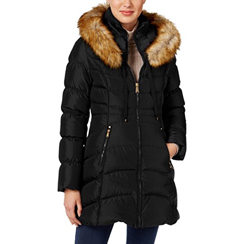 Laundry by Shelli Segal womens 3/4 Hooded Puffer With Faux Fur Trim