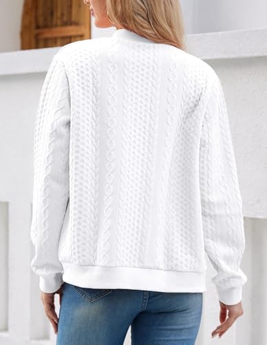 Image of WROLEM Women's Zip Up Cardigan Sweater Cable Hoodies Long Sleeve Jacket Outfits Crewneck Casual Coat