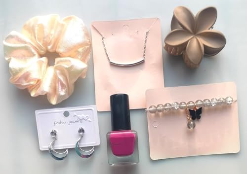Image of Gift Hamper Styling Fashion Accessories Nacklase Chain, Srunchies, earrings, Nailpolish, Hair culture, & Braclate with Box