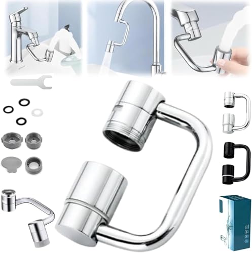 Universal Sink Faucet 1440 Rotatable Faucet Aerator Extension U Shaped Faucet Extender for Toddlers Flexiflow 1080 Rotating Extender for Bathroom Sink/Kitchen 2 Modes Adjustable(Silver)