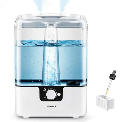CHIVALZ Humidifiers for Bedroom Large Room Home, 6L Cool Mist Humidifier for Baby and Plant, Oil Diffuser, Top Fill Humidifier with Night Light, Quiet 26dB, Up to 50H, White 1Pack