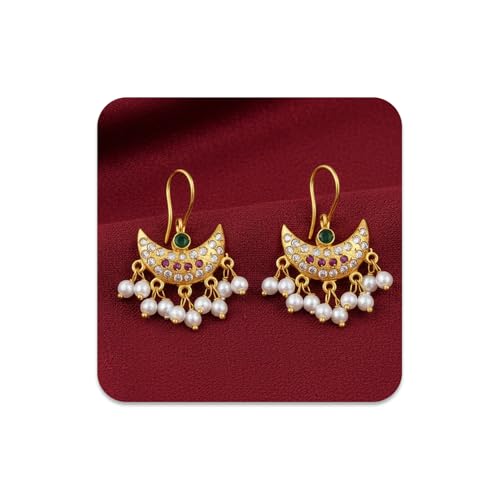 Image of VAMA FASHIONS 18K Gold Plated Anti Tarnish Half Moon Peacock Shape Traditional Maharashtrian Press on Bugadi Upper Ear Clip on Earrings For Women & Girls