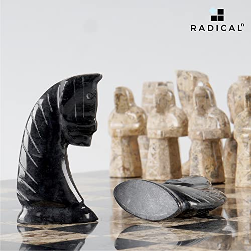 Radicaln 15 Inches Large Handmade Original Marble Black And Coral Antique Full Chess Game Set - Tournament Chess Sets - Two Players Staunton Table Chess Board Game Set For Adults #TOP5