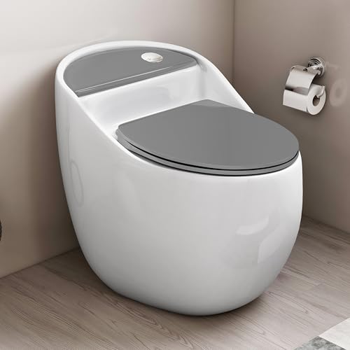 Image of Plantex Platinum Ceramic Rimless Commode /One Piece Western Toilet /Siphonic Flush Western Commode with Soft Close Toilet Seat - S Trap Outlet (White & Grey)