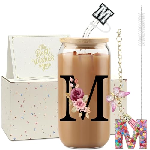 ZIOSINM Vaso con Pajita Letras A-Z, 500ml Vaso Cristal con Tapa y Pajita, Regalos Originales para Mujer, Ideal Regalos de Cumpleaños para Madre, Profesora, Mejore Amiga, Mujer (M) ZIOSINM Vaso con Pajita Letras A-Z, 500ml Vaso Cristal con Tapa y Pajita, Regalos Originales para Mujer, Ideal Regalos de Cumpleaños para Madre, Profesora, Mejore Amiga, Mujer (M)