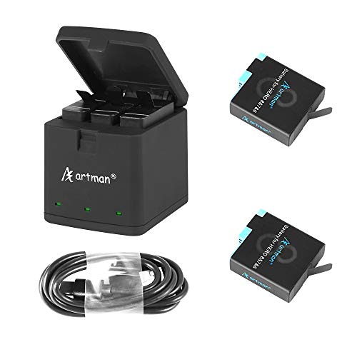 Artman Hero 8/7/6 1500mAh Replacement Batteries(2-Pack) and 3-Channel LED USB Storage Charger Compatible
