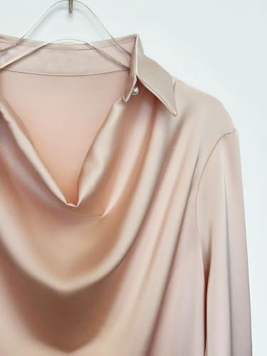 CORIRESHA Women's Elegant Cowl Neck Satin Blouse Long Sleeve Office Work Shirt Silk Top3