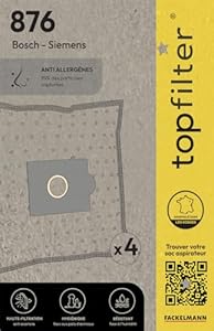 TopFilter 876 4 Fleece Vacuum Cleaner Bags for Bosch Siemens Vacuum Cleaner Bags Box 4 Dust Bags (30 x 26 x 0.1 cm