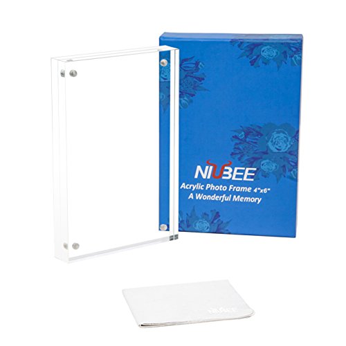 Niubee Acrylic Photo Frame 4X6 Gift Box Package, Clear Free Standing Desktop Double Sided Magnetic Picture Display #TOP5