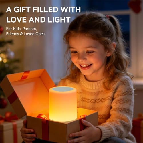 Auxmir Nachttischlampe Touch Dimmbar, Nachtlicht Kinder 5 Modi 13 Farben 5 Helligkeiten, Tischlampe Kabellos 3000mAh mit Timing Funktion, Tragbar LED Lampe für Deko Wohnzimmer, Kinderzimmer, Outdoor
