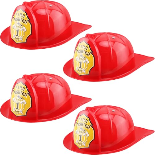 Chapeau de pompier en plastique lot de 4 casques de déguisement enfant