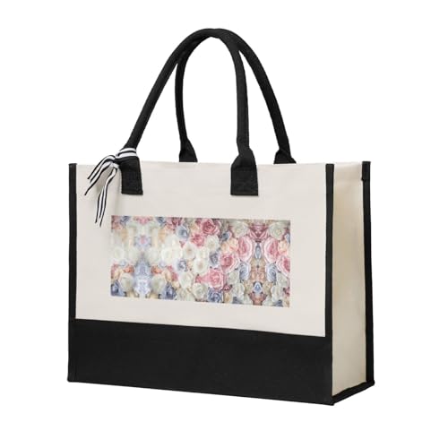 Liulannq Bolso de mano elegante con diseño floral de rosas para mujer, con costuras de lona