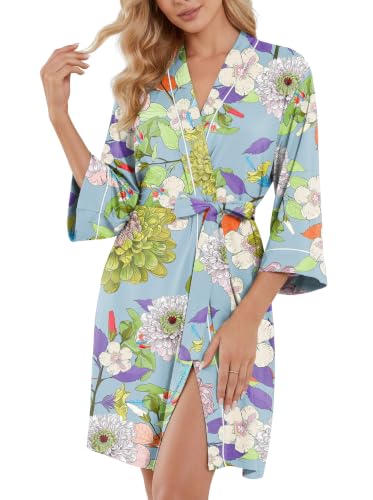 Image of PrinStory Womens Robe Knee Length Soft Knit Bathrobe S-2XL | V-Neck 3 /4 Sleeve Robes with Pockets, Lightweight, Breathable Bath Robe for Shower, Spa, Travel, Home, Party, Nursing