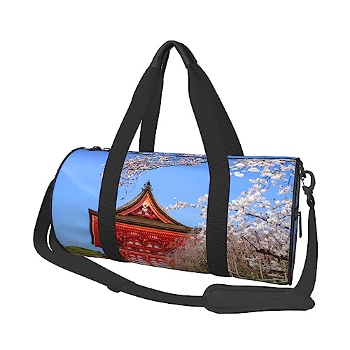 Sac de voyage rond fleurs de cerisier noir pour gym et fitness
