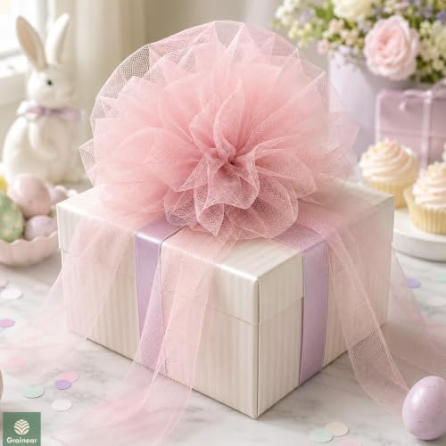 Image of Blush Tulle Fabric Roll 6 Inch x 100 Yards Tulle Ribbon