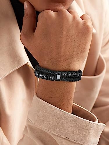 Bestyle Genuine Men Leather Bracelets Fashion Stainless Steel Celtic/Sport Ball Bead Cuff Wirstband Bracelets for Men, Size 7.5/8.3/9.1Inch4
