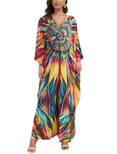 Image of KECVOT Kaftan Dresses for Women Plus Size Batwing Sleeve Caftans Long Bathing Suit Cover Up Maxi Beach Dress Loungewear