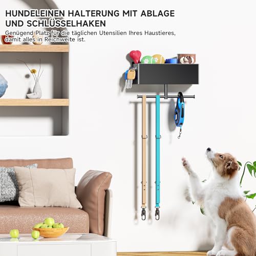 YYBO Hundegarderobe mit ablage, Hundeleinen Halterung Wand, Hunde Garderobe für Hundezubehör Hundeleine, Hundespielzeug & Halsband Aufbewahrung, Metall Schlüsselbrett (Schwarz)
