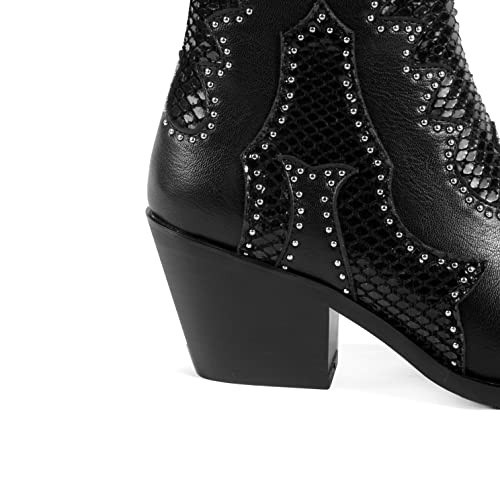 Ann Creek Women Cowboy Ankle Boots Black Cowgirl Boots Ladies Western Booties Studded Low Chunky Heel Almond Toe Chelsea Short Dress Boots Casual Block Heeled Boots Black Size 10 #TOP5