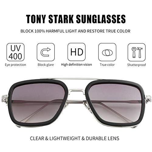 Image of Kursan Polarized Tony Stark Sunglasses for Men Women Vintage Square Metal Frame Iron Man and Spider-Man Eyeglasses