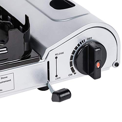 Chef Master 90019 Portable Butane Stove, 15,000 Btu Single Burner Gas Stove, Camping And Backpacking Essentials, Piezo Electric Ignition, Double Wind Guard Burner, Hard Carrying Case #TOP3