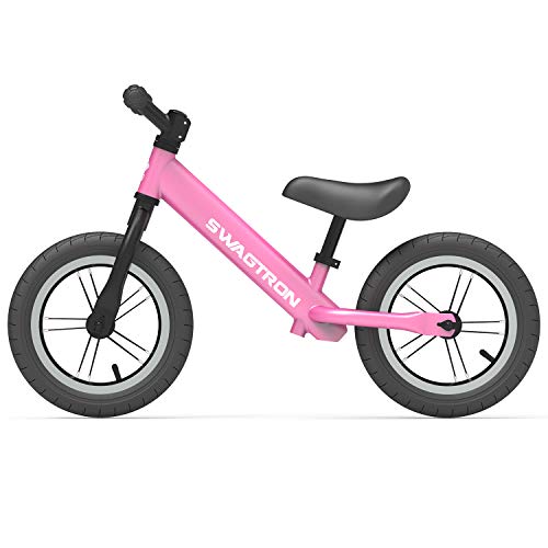 Swagtron K3 12" No-Pedal Balance Bike For Kids Ages 2-5 Years | Air-Filled Rubber Tires | 7 Lbs Lightweight | 12"~16" Height Adjustable Seat | Astm-Certified (Pink) #TOP4