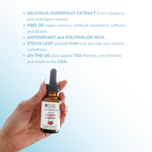 Image of Pure Inventions Water Enhancer Drops - Refreshing and Delicious - Antioxidants, Electrolytes - No Sugar, Calories, or Artificial Sweeteners - Cranberry and Elderberry (60 Servings)
