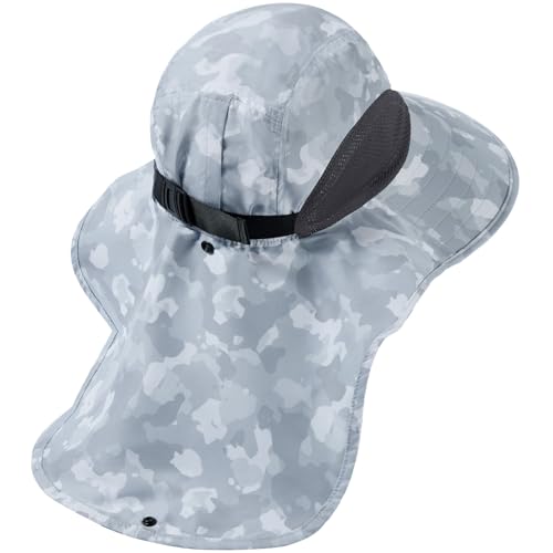 Image of BASSDASH UPF 50+ Unisex Water Resistant Wide Brim Sun Hat with Large Neck Flap Ponytail Fishing Hat for Men Women