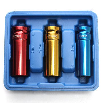 Generic 3Pcs Alloy Wheel Nut Thin Wall DEEP Impact Socket Set 1/2inch Drive 17mm 19mm 21mm