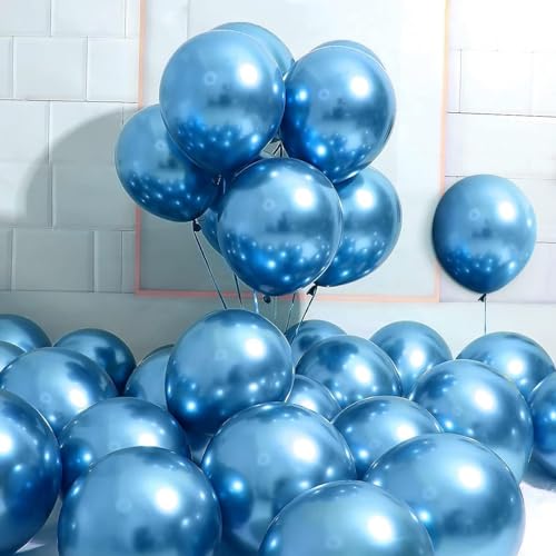 Image of Blue Chrome Balloons, 50 Pcs Metallic Balloons for Birthday, Anniversary, Engagement, Wedding, Baby Shower, Festival Party Decorations