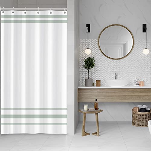SDOTPMT 90x180cm Green and White Shower Curtain Modern Classic Green Striped Bath Curtain Countryside Farmhouse Minimalism Bathtub Curtain for Bathroom Decor Polyester with Hooks - Image 3