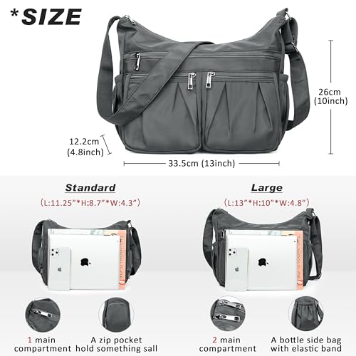 VOLGANIK ROCK Crossbody Purses for Women Shoulder Handbags Lightweight Waterproof Nylon Travel Bag Ladies Pocketbooks(Gray-Large) - Thumbnail 3