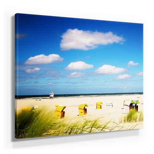 BilderKing Atemberaubendes Nordsee Leinwand-Bild 50x50cm, Motiv Juist Strand-Körbe. Ein einzigartiges Wandbild als Deko für Wohnzimmer, Schlafzimmer, Küche. Aufgespannt auf Holzrahmen BilderKing Atemberaubendes Nordsee Leinwand-Bild 50x50cm, Motiv Juist Strand-Körbe. Ein einzigartiges Wandbild als Deko für Wohnzimmer, Schlafzimmer, Küche. Aufgespannt auf Holzrahmen