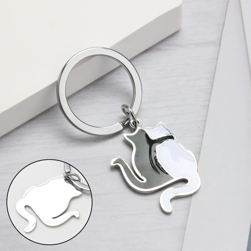 THKO Schlüsselanhänger Katze, Haustier Edelstahl Glücksbringer in Geschenkbox für Frauen und Männer Niedliche Tasche Auto Schlüsselanhänger Schwarze Katze Ideal zum Verschenken