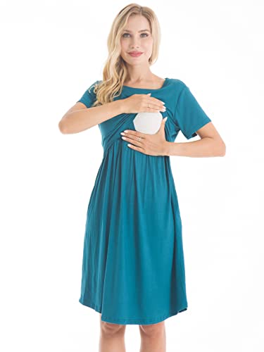 Image of Bearsland Women's Short Sleeves Maternity Dress Nursing Breastfeeding Dresses with Pockets