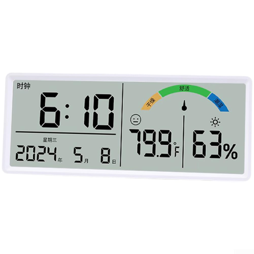 Grande orologio da parete digitale LCD con display a temperatura e umidità, calendario sveglia e formato 24 ore, moderno orologio da scrivania rettangolare elettronico per soggiorno
