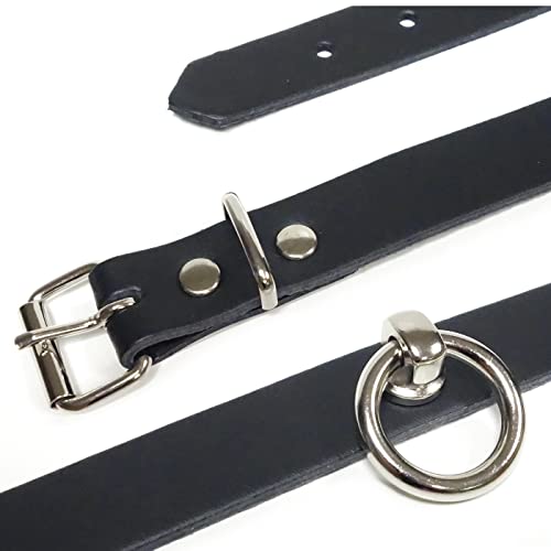 Gletscherlicht Halsband mit O-Ring 20mm, Lederhalsband mit Ring der O aus schwarzem Leder, Gothic SM Sub Bottom Halsband, Modeschmuck