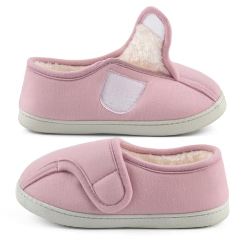 SIMIYA Women's Slippers Adjustable Memory Foam Ladies Slippers House Shoes Extra Wide Slippers for Swollen Feet Diabetic Arthritis and Edema Pink 42-43