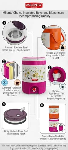 Image of Insulated Water Dispenser, 20L, BPA-Free, with Tap, Floral Print, for Home, Garden and Picnic Water Dispenser Insulated Water Cooler Portable Water Container