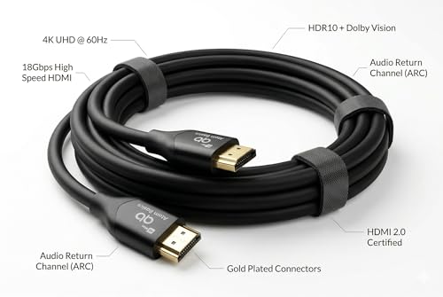 Image of Atom Basics 1.8m High-Speed HDMI Cable 2.0 | 4K 120Hz 18Gbps HDR | Ultra HD 2160p Gold-Plated Cord for PS5, Xbox Series X, PC Monitor, Apple TV, Laptop, Soundbar, Projector