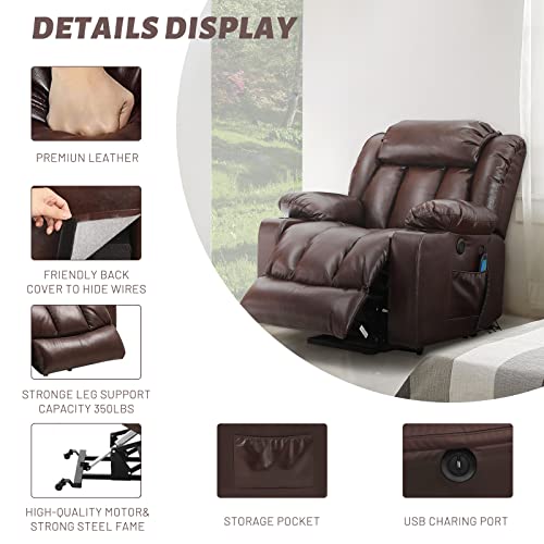 Power Lift Recliner Chair With Massage For Adults And Heat For Elderly, Lay Flat Sleeping Recliner Sofa With Remote, Tufted Back, Breathable Leather, Usb Ports, 2 Cup Holders #TOP4