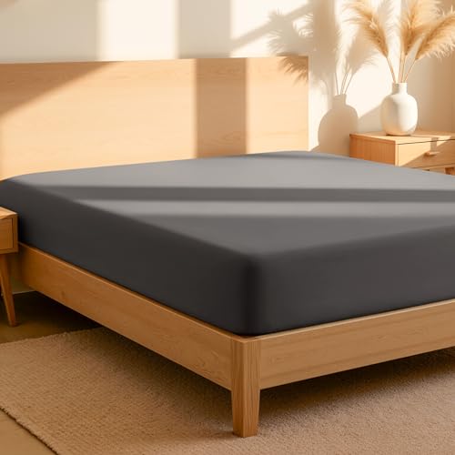 Bare Home 100% Organic Cotton Percale Fitted Sheet (Full XL, Grey) - image 1