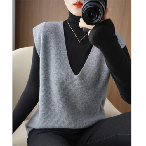 Autumn Winter Women Knitted Cashmere Sweater Vest Korean Sleeveless V-Neck Pullover Female Vest Loose Tops4
