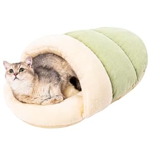 Jiupety Nettes Katzenbett Höhle in Form von Hausschuhe, Waschbares Katzenschlafsack, Weiches Plüsch Katzenhöhle, M-61 cm x 38 cm Cat Bed Katzen Bett mit rutschfestem Boden, Grün