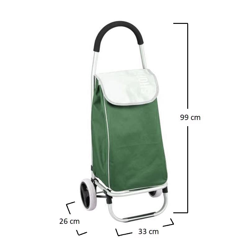 Virsus Carrello portaspesa 4533, capacità 45 Litri e 30 Kg, trolley richiudibile per la spesa in Alluminio e tessuto con 2 ruote e presa ergonomica in spugna, Vari Colori (Verde)