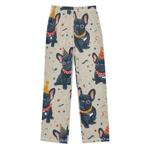 ZZXXB Bulldog Confetti Boys Long Pants Soft Trousers Elastic Waist Kids Lounge Bottoms with Pockets S-XL