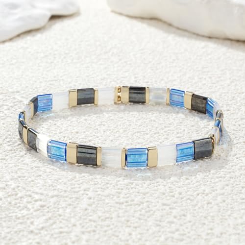 Image of KELITCH Women Stretch Bracelets Pearl Charms Tila Shell Beaded Friendship Bracelet
