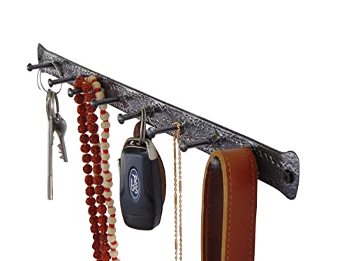 Ganchos de pared de hierro para sombrero, toalla, correa, joyería y llaves, fácil de instalar, decoración de pared de granja de 8 ganchos largos (plata antigua) Cover