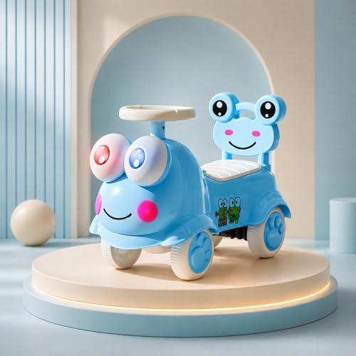 Image of Kermit Ride on Cars for Kids | Portable Kids Car with Music & Toy Storage | Indoor Baby Push Ride-ons with Lights & Safety Backrest | Outdoor Rider Cars for Kid 18+ Months (Blue)