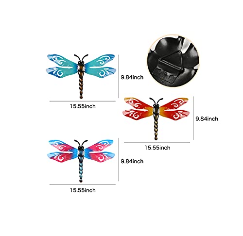 image for Scwhousi Metal Dragonfly Wall Decor Outdoor Garden Patio Fence Art,Han